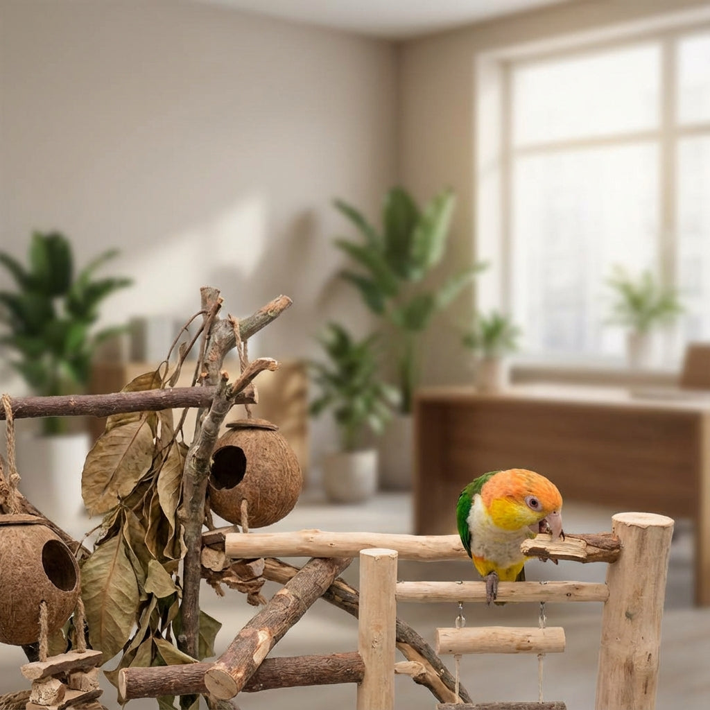 Illustration for Guide to Safe Natural Parrot Cage Decorations for Healthy Chewing and Mental Enrichment