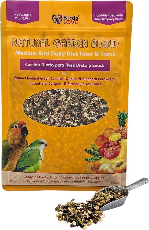 Birds LOVE All Natural Garden Blend Bird Food for Medium Birds - Cockatiels, Green Cheek Conures, Ringneck Parakeets and Small Quakers 2lb