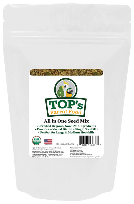 TOP's Parrot Food All in One Seed Mix - Large Birds Non-GMO/Peanut/Soy/Corn 1lb