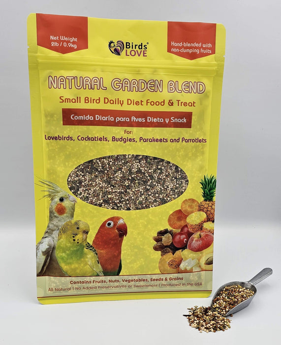 Birds LOVE All Natural Garden Blend Bird Food for Small Birds - Lovebirds, Cockatiels, Parakeets and Parrotlets - 2lb