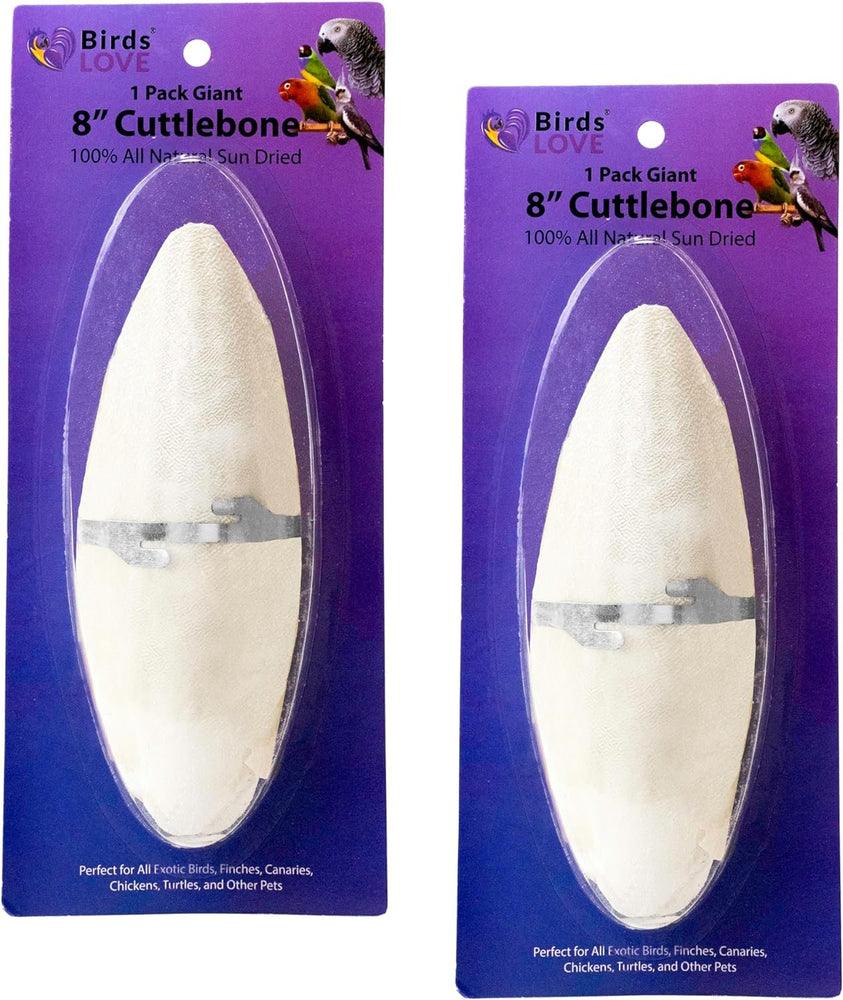 Birds LOVE Natural Cuttlebone – Premium Calcium & Trace Mineral Supplement for Avian Species, Tortoises, and Snails| Pure Cuttlebone for Parakeets, Cockatiels and All Birds Size 7.5 to 8" - Pack of 2