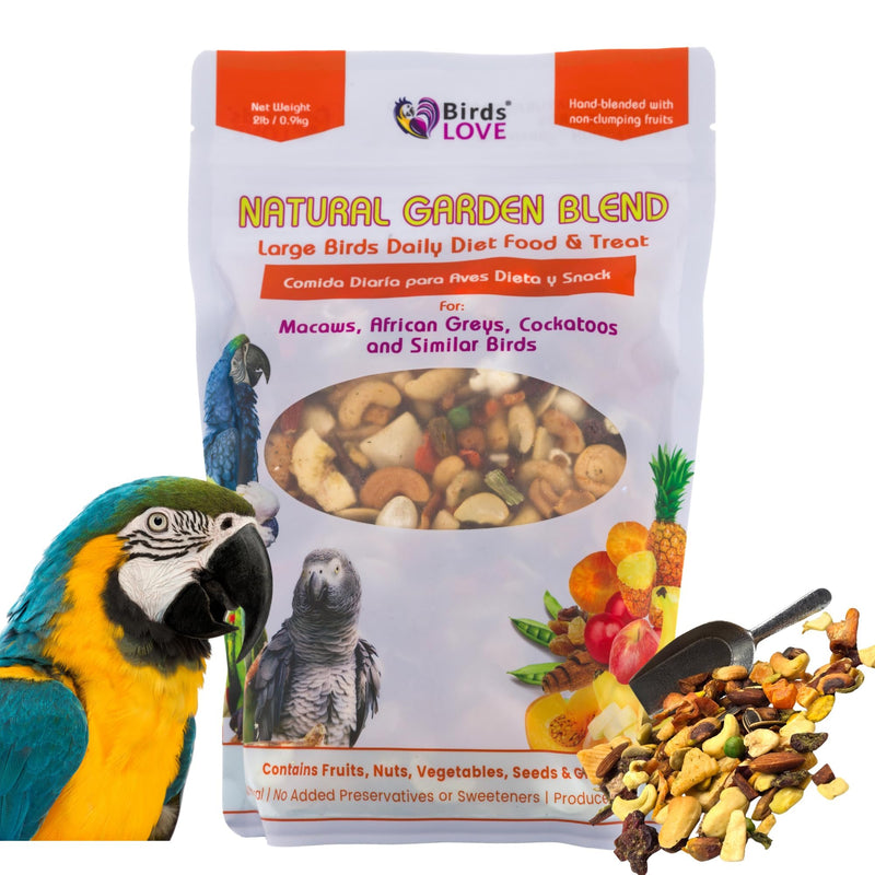 Birds LOVE Natural Garden Blend Bird Food for Small Birds, 4 lb Hand Packed in USA, All Natural Mix with Fruits, Nuts, Vegetables, Seeds & Grains for Lovebirds, Cockatiels, Budgies, Parakeets & Parrotlets