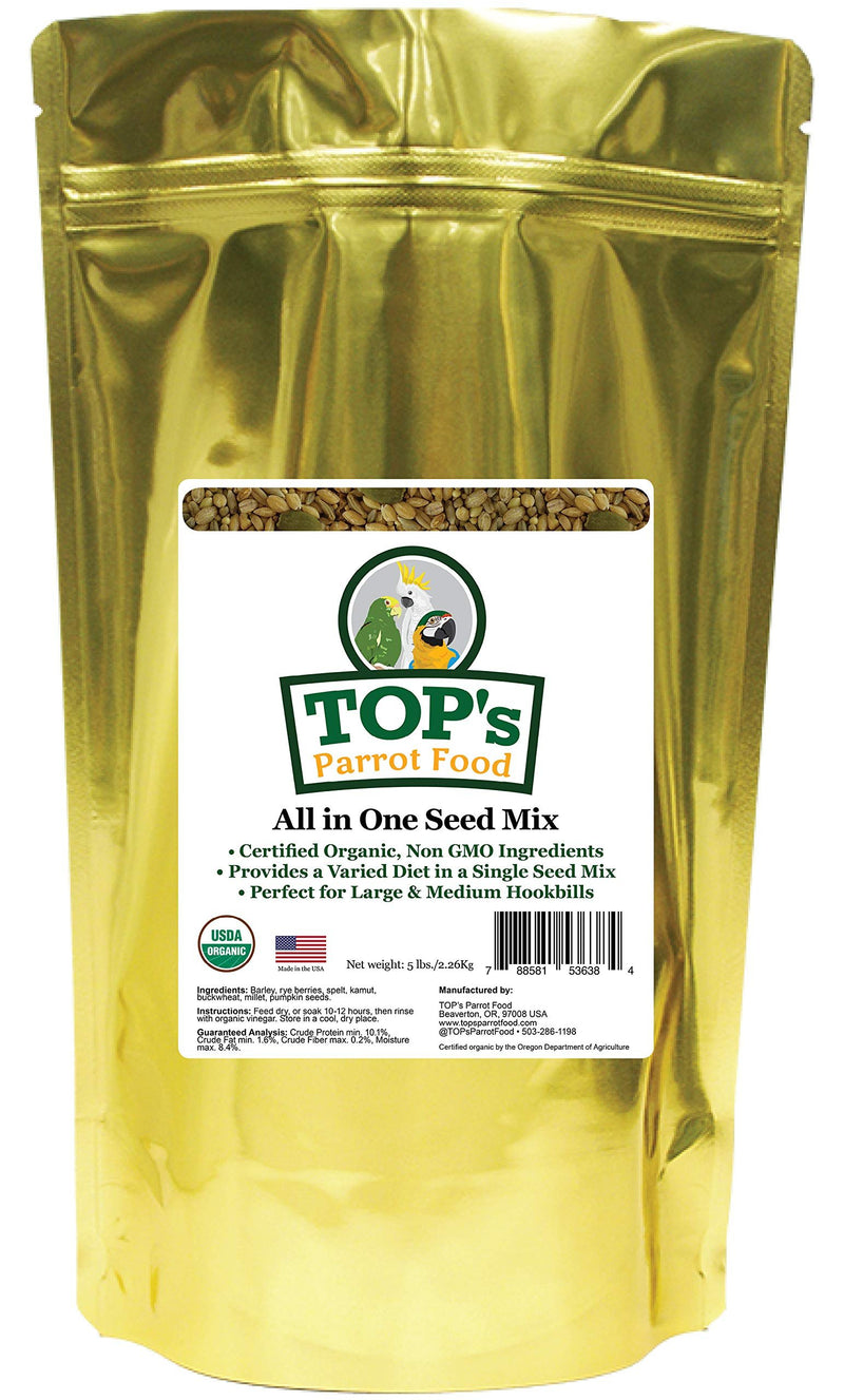 TOP's All in One Seed Mix for Large Birds, Non-GMO, Peanut Soy & Corn Free, USDA Organic Certified, 5 lb