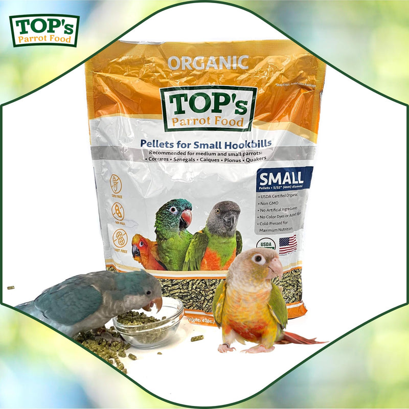 TOP's Parrot Food Bird Pellets for Small Hookbills - Non-GMO, Peanut Soy & Corn Free, USDA Organic Certified (4lbs)