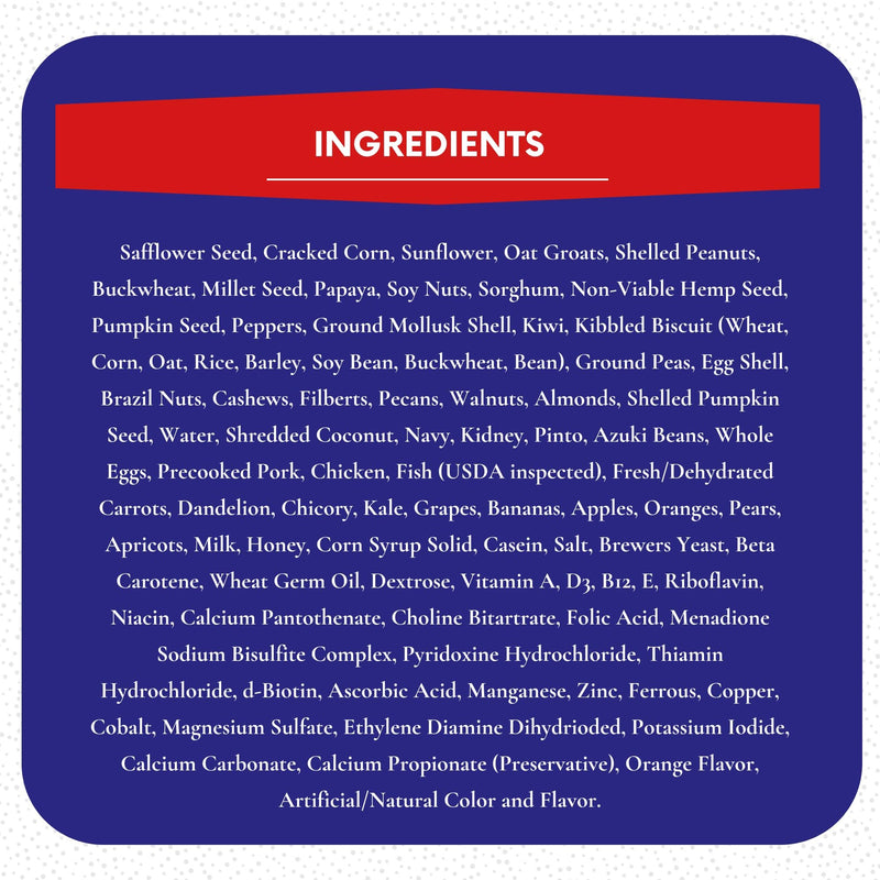 ABBA 1400 Premium Bird Food for African Grey, Conure, and Senegal Parrot, Bird Seed Blend with Whole Eggs, Fruits and Nuts - Packed with Protein, Vitamins & Minerals, 5 lbs