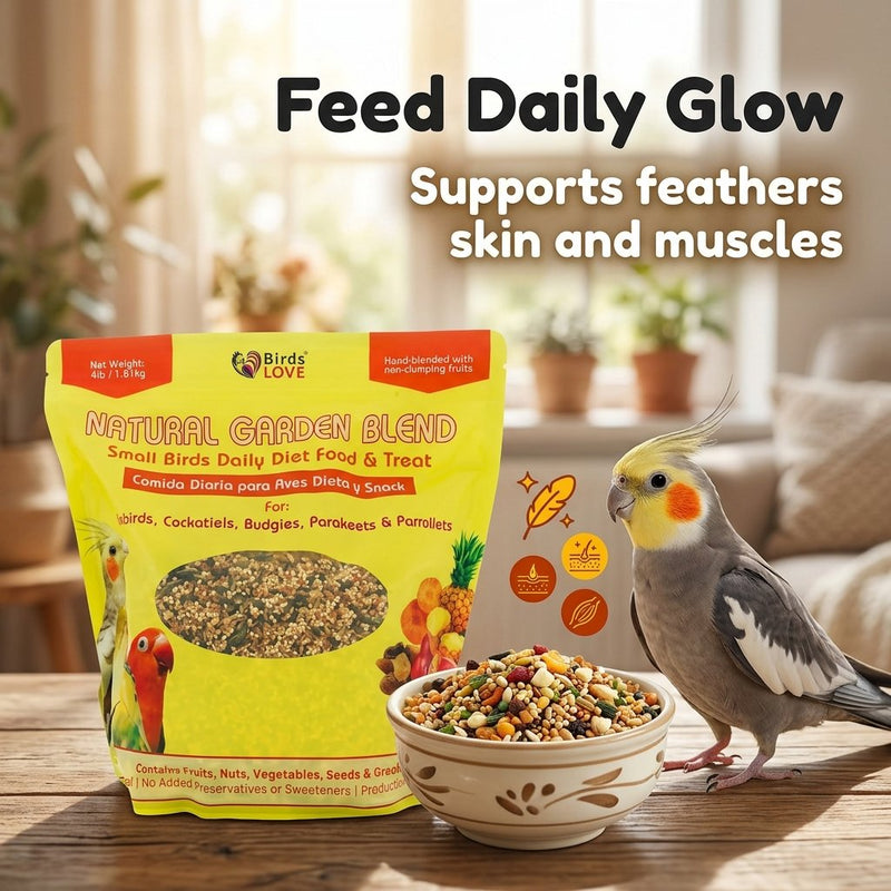 Birds LOVE Natural Garden Blend Bird Food for Small Birds, 4 lb Hand Packed in USA, All Natural Mix with Fruits, Nuts, Vegetables, Seeds & Grains for Lovebirds, Cockatiels, Budgies, Parakeets & Parrotlets