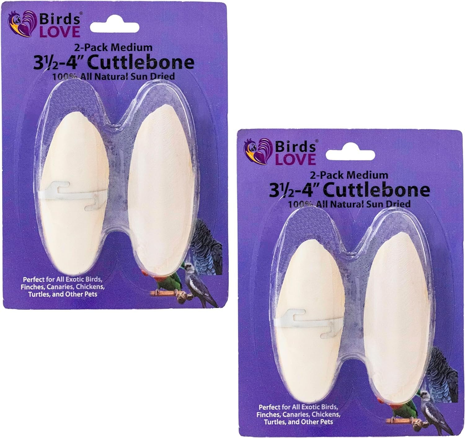 Birds LOVE Natural Cuttlebone for Birds Parakeet & All Breeds| Cuttlebone for Tortoise & Snails | Calcium Block for Birds Alternative | 3.5 to 4" Cuttlefish Bone - 2 Packs of 2