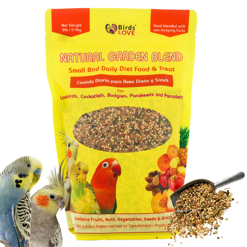 Birds LOVE Natural Garden Blend Bird Food for Small Birds, 4 lb Hand Packed in USA, All Natural Mix with Fruits, Nuts, Vegetables, Seeds & Grains for Lovebirds, Cockatiels, Budgies, Parakeets & Parrotlets