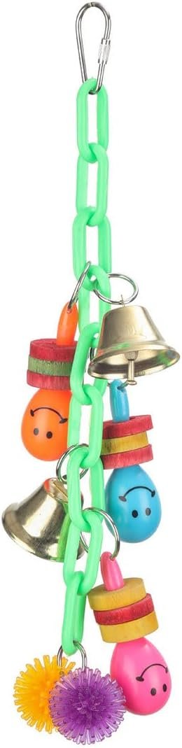 Birds LOVE Hanging Chain Dangler with Colored Wood, Rattles and Bells Bird Toy for Small Birds, Parakeets, Lovebirds, Cockatiels, Conures