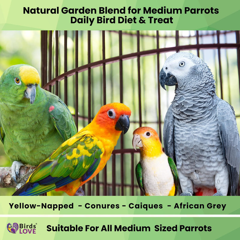 Birds LOVE Natural Garden Blend Bird Food for Small Birds, 4 lb Hand Packed in USA, All Natural Mix with Fruits, Nuts, Vegetables, Seeds & Grains for Lovebirds, Cockatiels, Budgies, Parakeets & Parrotlets