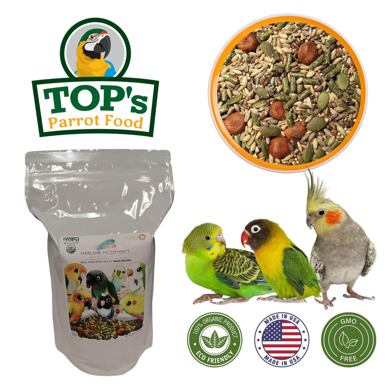 TOP's Parrot Food Marlene Mc'Cohen's USDA Certified Organic Signature Blend Bird Seed and Pellet Mix for Small Birds 2.5lbs