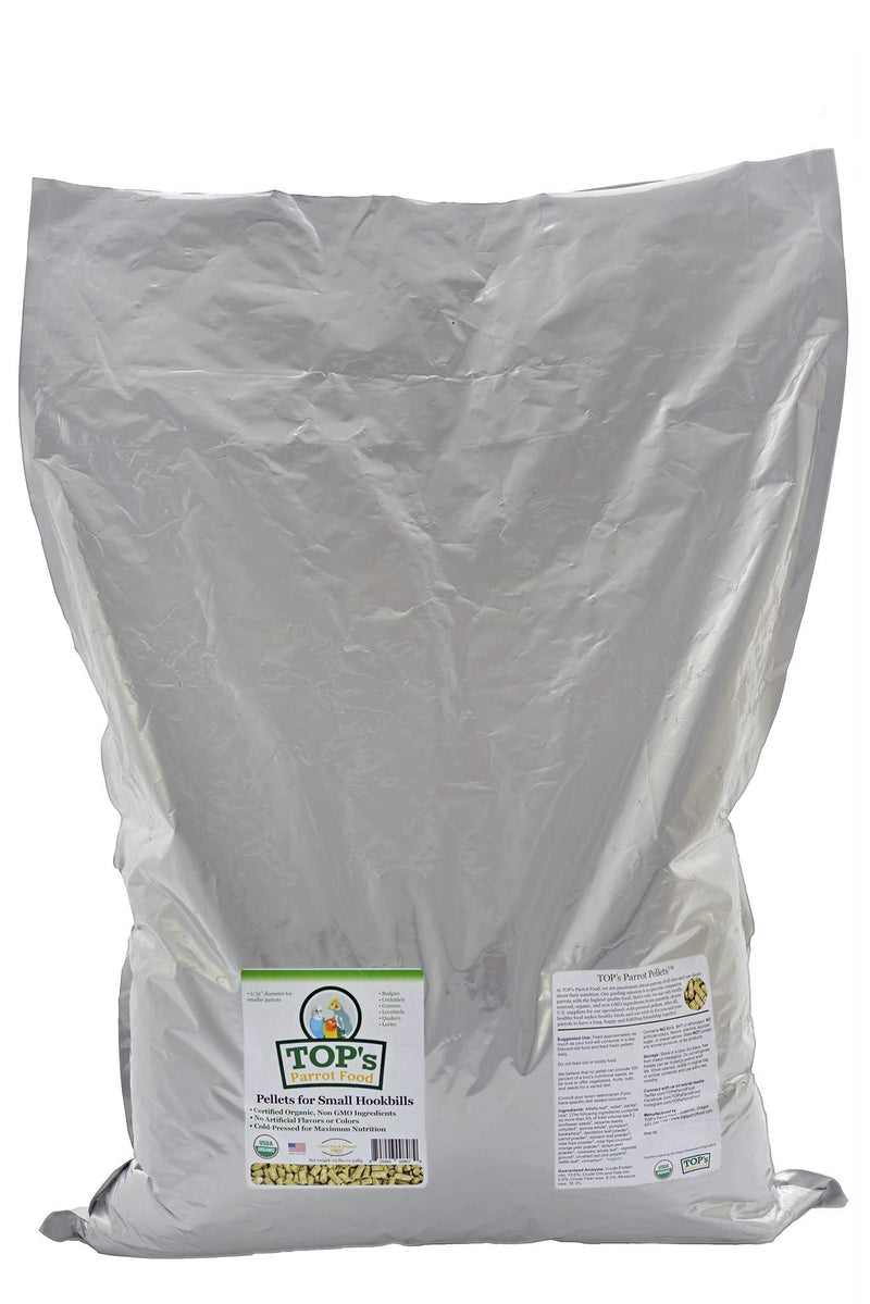 TOP's Parrot Food Bird Pellets for Small Hookbills - Non-GMO, Peanut Soy & Corn Free, USDA Organic Certified - 25 lb Bag