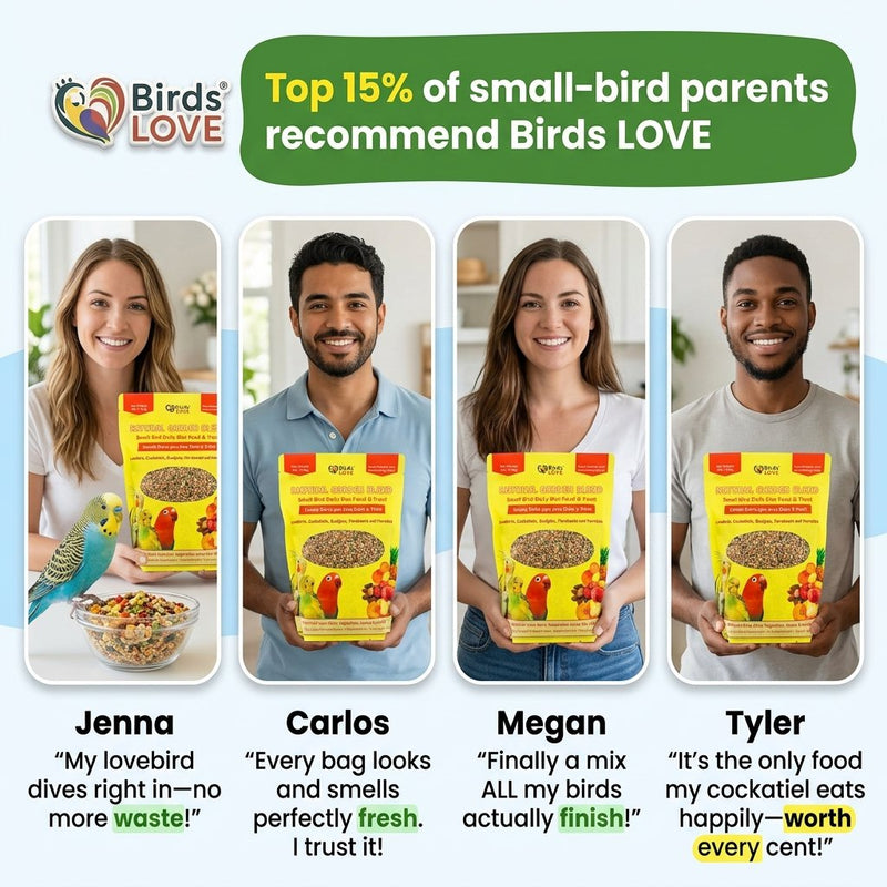 Birds LOVE Natural Garden Blend Bird Food for Small Birds, 4 lb Hand Packed in USA, All Natural Mix with Fruits, Nuts, Vegetables, Seeds & Grains for Lovebirds, Cockatiels, Budgies, Parakeets & Parrotlets
