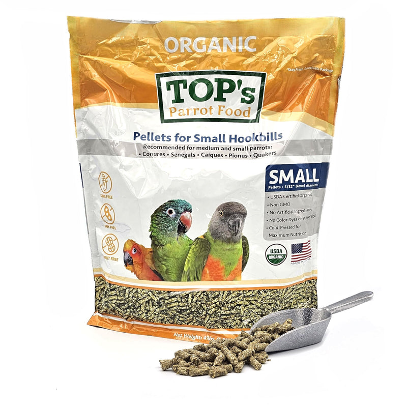 TOP's Parrot Food Bird Pellets for Small Hookbills - Non-GMO, Peanut Soy & Corn Free, USDA Organic Certified (4lbs)