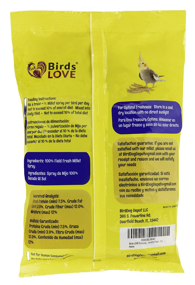 Birds LOVE Economy Special Spray Millet | GMO-Free (No Stems Only Edible Tops) for Birds Cockatiel, Lovebird, Parakeet, Finch, Canary All Parrots Healthy Treat 7 oz -Pack of 2