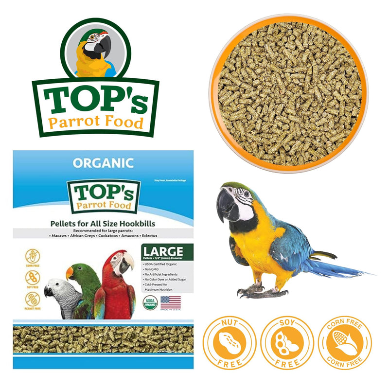 TOP's Parrot Food Pellets Hookbills, Small, Medium and Large Parrots - Non-GMO, Peanut Soy & Corn Free, USDA Organic Certified - 4 lb / 1.81 kg