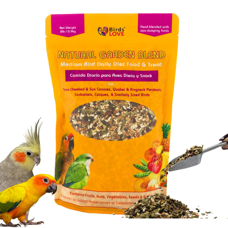 Birds LOVE All Natural Garden Blend Bird Food for Medium Birds - Cockatiels, Green Cheek Conures, Ringneck Parakeets and Small Quakers 2lb