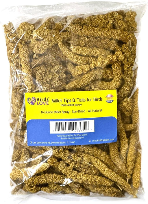 Birds LOVE Tips and Tails Millet for Birds - Healthy Bird Treat and Supplement for All Pet Birds Including Cockatiel, Lovebird, Finch, Canary and All Type of Parrots - Sun-Dried Parakeet Food, 1lb