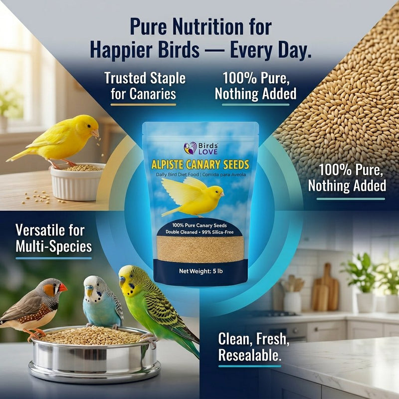 Birds LOVE Alpiste Canary Seed – 100% Pure, Non-GMO, Double Cleaned Food for Canaries, Finches, Budgies & Parakeets – No Additives, Bird Feed, 5 lbs