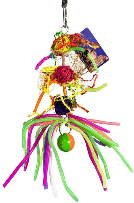 Birds LOVE Straw Jeff Bird Toy for Small Parrots for Pulling Hanging Chewing Foraging Plastic Straws, Vine Balls, Confetti for Cockatiels Lovebirds Parakeets Cage or Stand