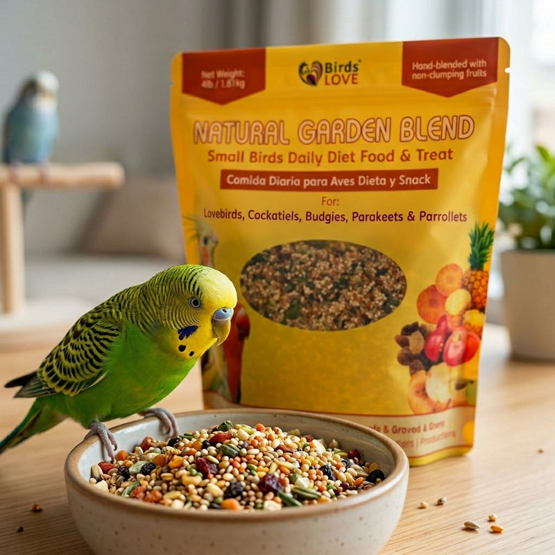 Birds LOVE Natural Garden Blend Bird Food for Small Birds, 4 lb Hand Packed in USA, All Natural Mix with Fruits, Nuts, Vegetables, Seeds & Grains for Lovebirds, Cockatiels, Budgies, Parakeets & Parrotlets