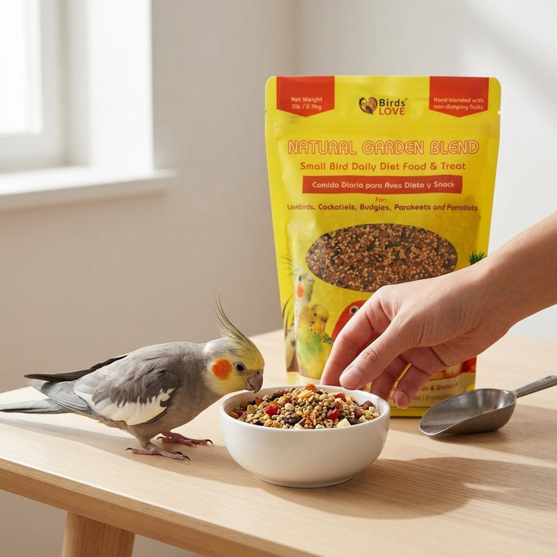 Birds LOVE Natural Garden Blend Bird Food for Small Birds, 4 lb Hand Packed in USA, All Natural Mix with Fruits, Nuts, Vegetables, Seeds & Grains for Lovebirds, Cockatiels, Budgies, Parakeets & Parrotlets
