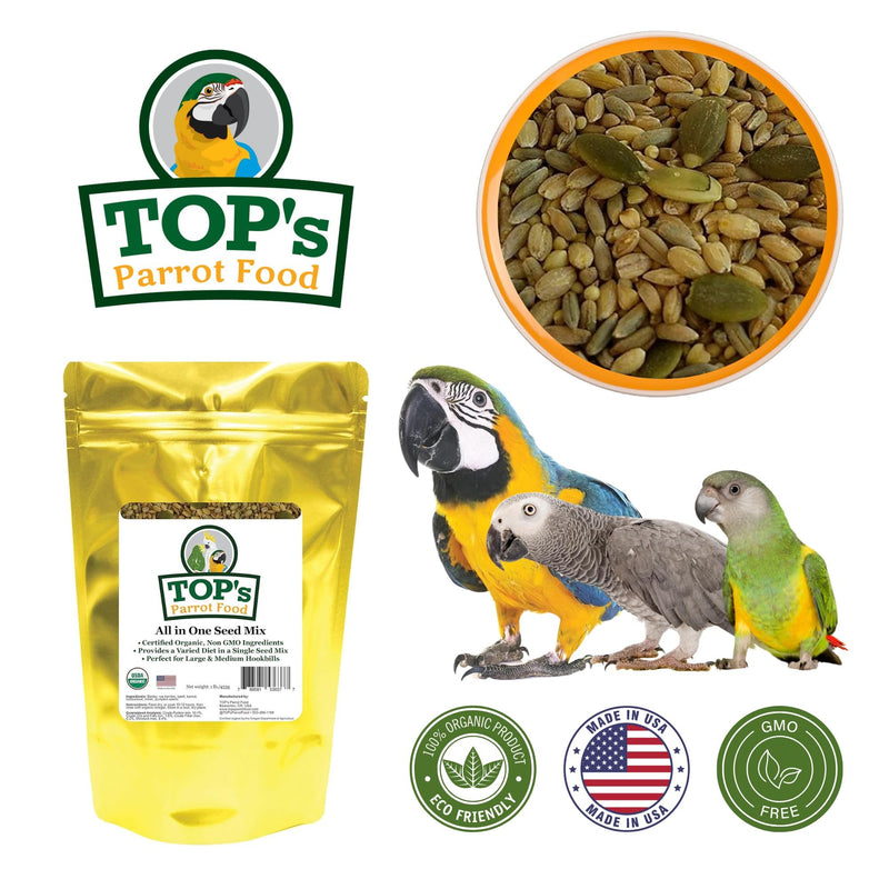 TOP's All in One Seed Mix for Large Birds, Non-GMO, Peanut Soy & Corn Free, USDA Organic Certified, 1lb