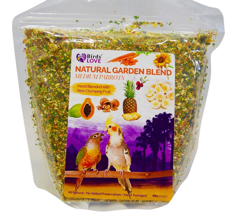Birds LOVE Natural Garden Blend Bird Food for Small Birds, 4 lb Hand Packed in USA, All Natural Mix with Fruits, Nuts, Vegetables, Seeds & Grains for Lovebirds, Cockatiels, Budgies, Parakeets & Parrotlets