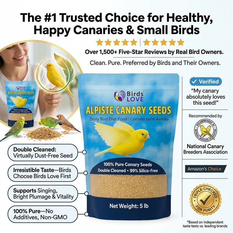 Birds LOVE Alpiste Canary Seed – 100% Pure, Non-GMO, Double Cleaned Food for Canaries, Finches, Budgies & Parakeets – No Additives, Bird Feed, 5 lbs