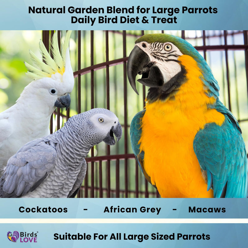 Birds LOVE Natural Garden Blend Bird Food for Small Birds, 4 lb Hand Packed in USA, All Natural Mix with Fruits, Nuts, Vegetables, Seeds & Grains for Lovebirds, Cockatiels, Budgies, Parakeets & Parrotlets