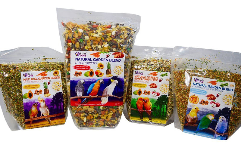 Birds LOVE Natural Garden Blend Bird Food for Small Birds, 4 lb Hand Packed in USA, All Natural Mix with Fruits, Nuts, Vegetables, Seeds & Grains for Lovebirds, Cockatiels, Budgies, Parakeets & Parrotlets