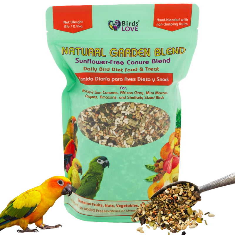Birds LOVE Natural Garden Blend Bird Food for Small Birds, 4 lb Hand Packed in USA, All Natural Mix with Fruits, Nuts, Vegetables, Seeds & Grains for Lovebirds, Cockatiels, Budgies, Parakeets & Parrotlets