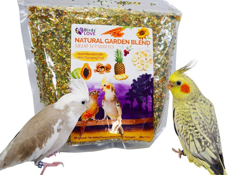 Birds LOVE Natural Garden Blend Bird Food for Small Birds, 4 lb Hand Packed in USA, All Natural Mix with Fruits, Nuts, Vegetables, Seeds & Grains for Lovebirds, Cockatiels, Budgies, Parakeets & Parrotlets