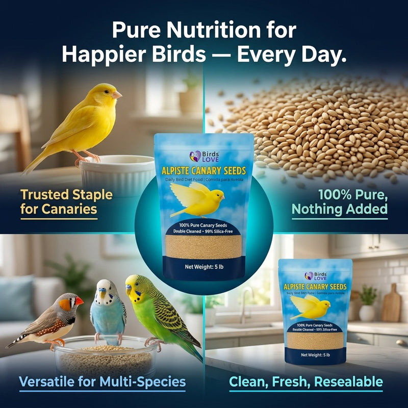 Birds LOVE Alpiste Canary Seed – 100% Pure, Non-GMO, Double Cleaned Food for Canaries, Finches, Budgies & Parakeets – No Additives, Bird Feed, 5 lbs