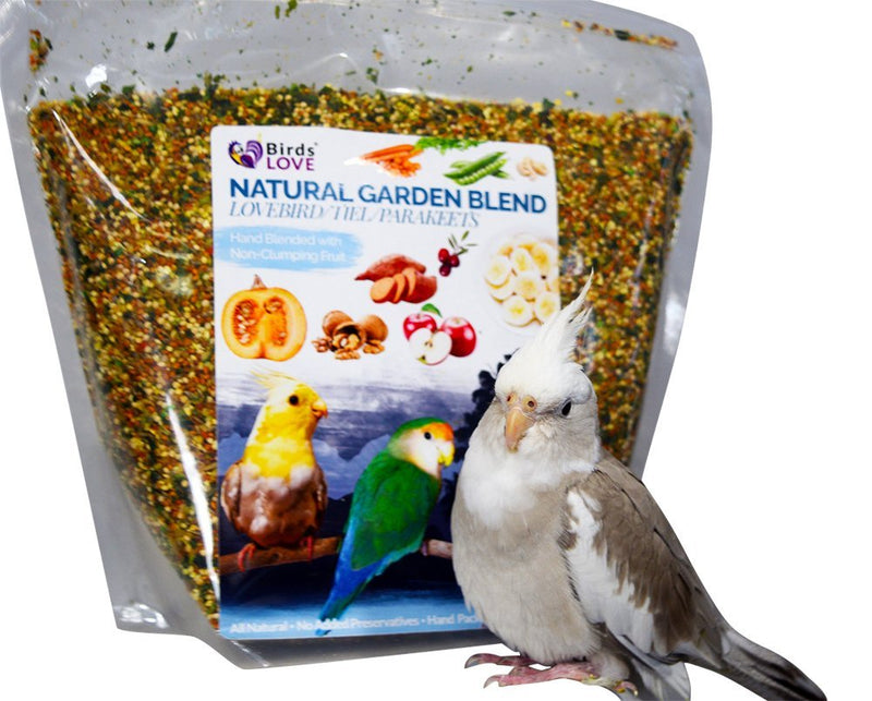 Birds LOVE Natural Garden Blend Bird Food for Small Birds, 4 lb Hand Packed in USA, All Natural Mix with Fruits, Nuts, Vegetables, Seeds & Grains for Lovebirds, Cockatiels, Budgies, Parakeets & Parrotlets