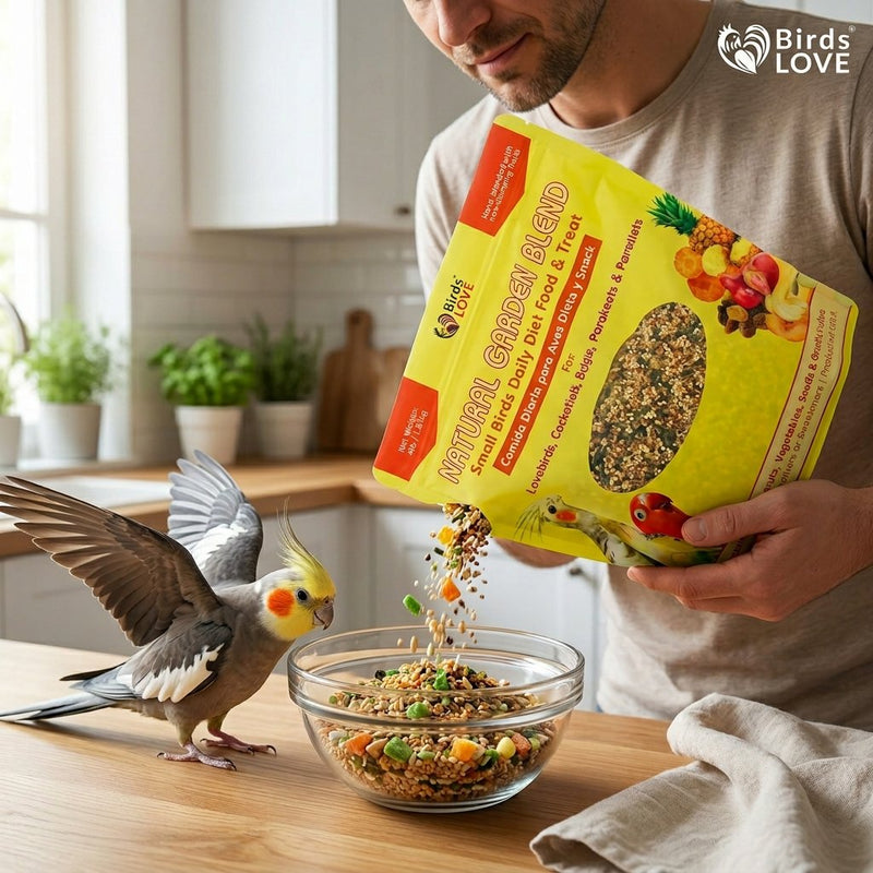 Birds LOVE Natural Garden Blend Bird Food for Small Birds, 4 lb Hand Packed in USA, All Natural Mix with Fruits, Nuts, Vegetables, Seeds & Grains for Lovebirds, Cockatiels, Budgies, Parakeets & Parrotlets