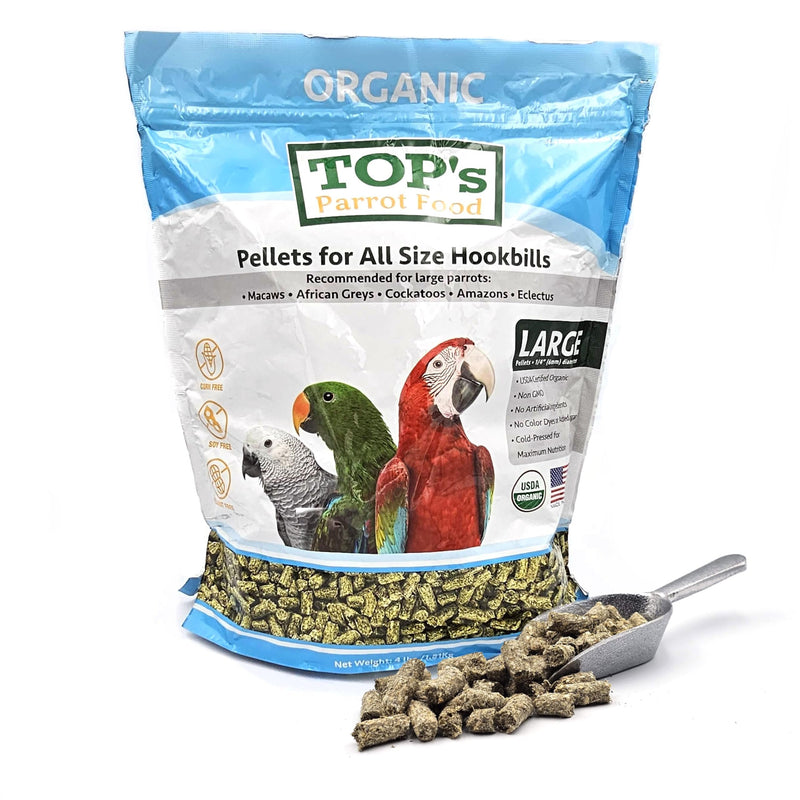 TOP's Parrot Food Pellets Hookbills, Small, Medium and Large Parrots - Non-GMO, Peanut Soy & Corn Free, USDA Organic Certified - 4 lb / 1.81 kg