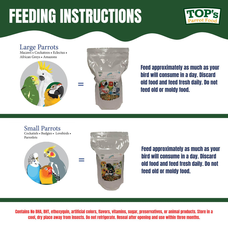 TOP's Parrot Food Marlene Mc'Cohen's USDA Certified Organic Signature Blend Bird Seed and Pellet Mix for Small Birds 2.5lbs