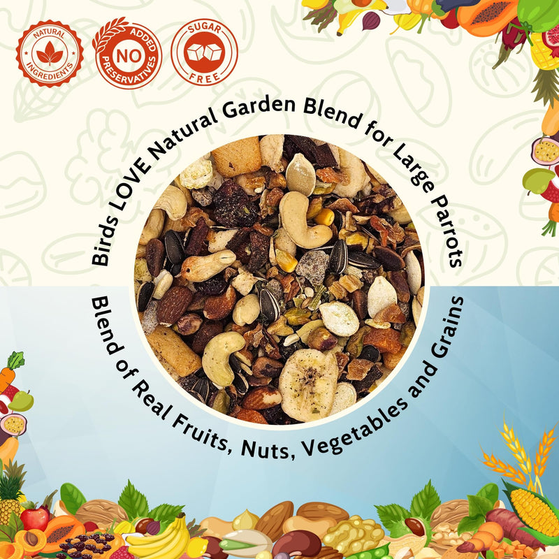 Birds LOVE Natural Garden Blend Bird Food for Small Birds, 4 lb Hand Packed in USA, All Natural Mix with Fruits, Nuts, Vegetables, Seeds & Grains for Lovebirds, Cockatiels, Budgies, Parakeets & Parrotlets