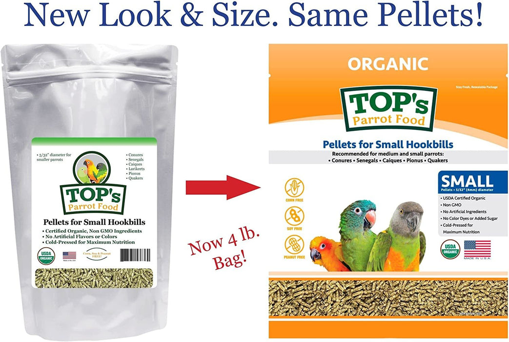 TOP's Parrot Food Bird Pellets for Small Hookbills - Non-GMO, Peanut Soy & Corn Free, USDA Organic Certified - 1 lb oz / 454 g