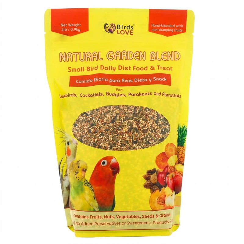 Birds LOVE Natural Garden Blend Bird Food for Small Birds, 4 lb Hand Packed in USA, All Natural Mix with Fruits, Nuts, Vegetables, Seeds & Grains for Lovebirds, Cockatiels, Budgies, Parakeets & Parrotlets
