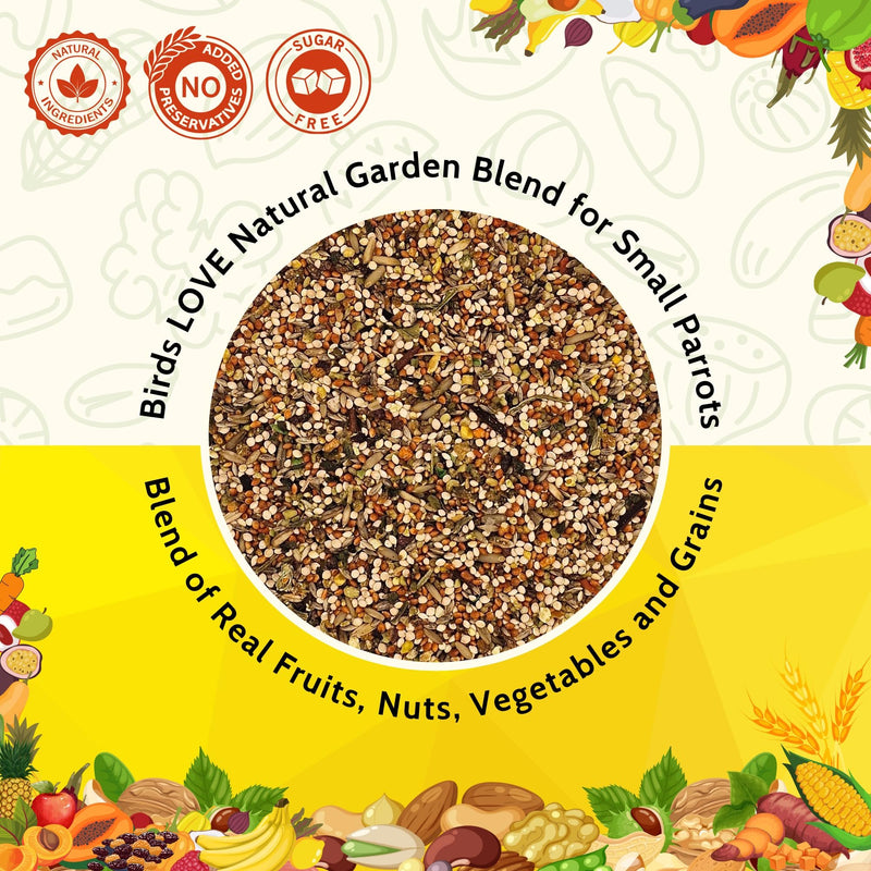 Birds LOVE Natural Garden Blend Bird Food for Small Birds, 4 lb Hand Packed in USA, All Natural Mix with Fruits, Nuts, Vegetables, Seeds & Grains for Lovebirds, Cockatiels, Budgies, Parakeets & Parrotlets