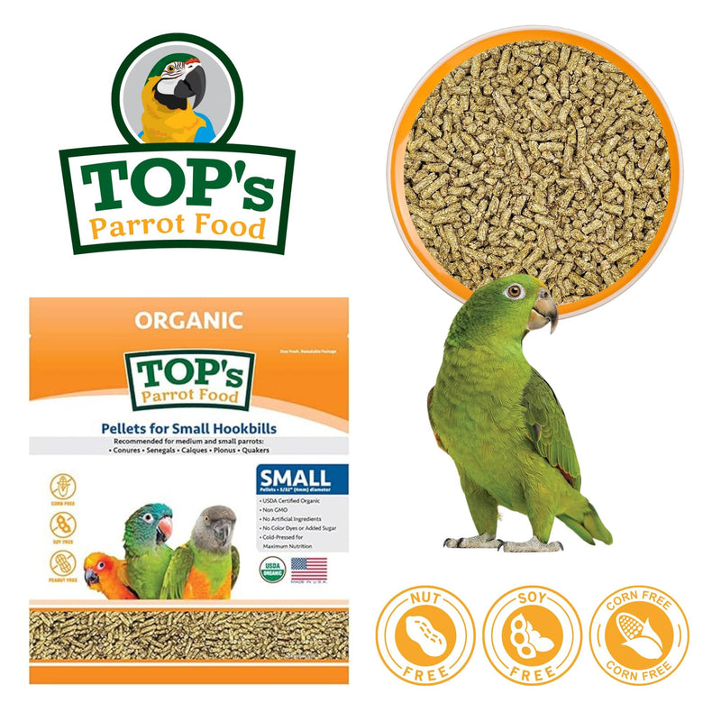 TOP's Parrot Food Bird Pellets for Small Hookbills - Non-GMO, Peanut Soy & Corn Free, USDA Organic Certified - 25 lb Bag
