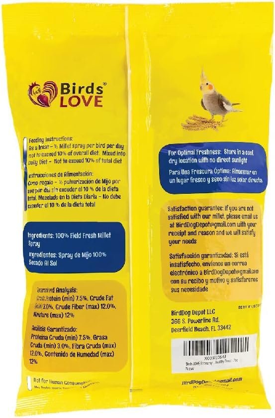 Birds LOVE Economy & Special Spray Millet GMO-Free (No Stems Only Edible Tops) for Birds Cockatiel Lovebird Parakeet Finch Canary All Parrots Healthy Treat - 7oz (Pack of 50)