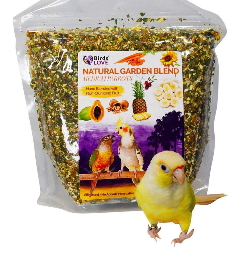 Birds LOVE All Natural Garden Blend Bird Food for Medium Birds - Cockatiels, Green Cheek Conures, Ringneck Parakeets and Small Quakers 4lb