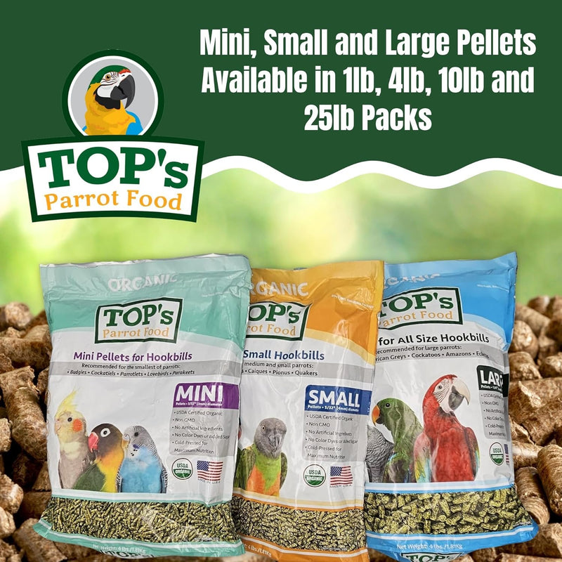 TOP's Organic Food Pellets Hookbills All Size Parrots Birds No Artificial- 25 lb