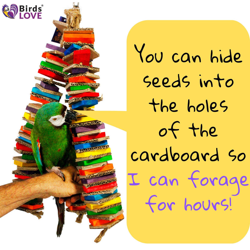 Birds LOVE Chew-Tastic Triple Tower of Shredded Fun Colorful Safe Lots of Wood to Chew - Large Bird Cage Toy for African Greys, Amazons, Eclectus, Cockatoos, Macaws and Similar Sized Birds
