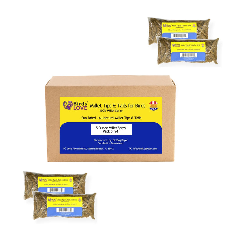 Birds LOVE Millet Tips & Tails for Birds - Parakeets, Cockatiels, Lovebirds, Budgies, Canaries, Cockatoos - Natural & Healthy Millet for Birds, Parakeet Food & Treats for all Parrots, 5oz (Pack of 94)
