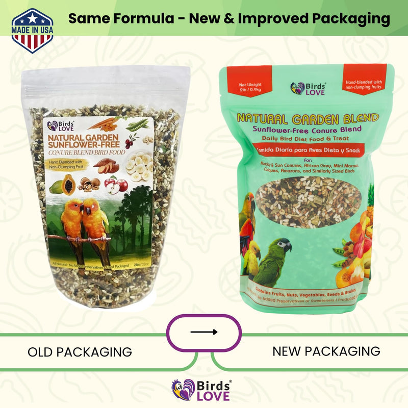 Birds LOVE Natural Garden Blend Bird Food for Small Birds, 4 lb Hand Packed in USA, All Natural Mix with Fruits, Nuts, Vegetables, Seeds & Grains for Lovebirds, Cockatiels, Budgies, Parakeets & Parrotlets