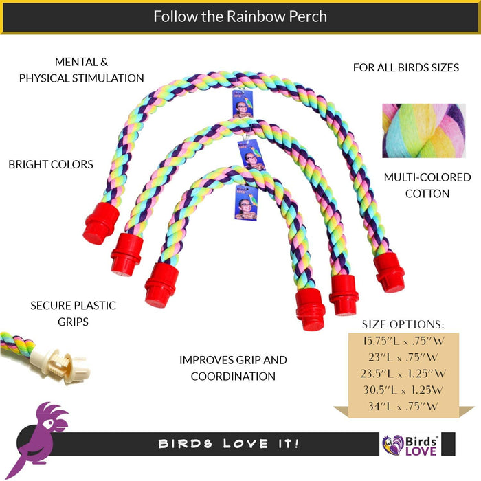 Birds LOVE Rope Comfy Cable Perches for Birds 23" Length - Perfect for Cockatiels Conures Caiques Senegals Quakers and Similar Size Birds